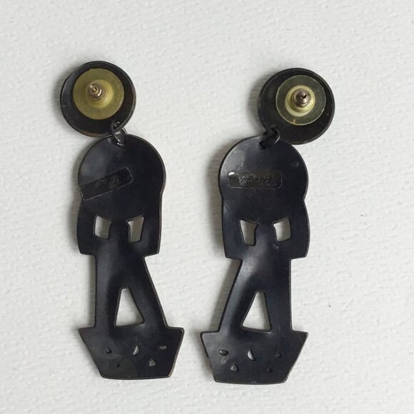 Vintage Edgar Berebi Enamel Figure World Earth Pierced Dangle Drop Earrings - Picture 2 of 2